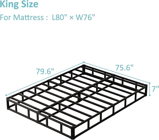 7 Inch King Box Spring Bed Base, Low Profile Metal Box Spring King with Fabric Cover, 3000 Lbs Max Weight Capacity Mattress Foundation, Noise-Free, Easy Assembly