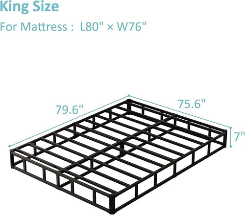 7 Inch King Box Spring Bed Base, Low Profile Metal Box Spring King with Fabric Cover, 3000 Lbs Max Weight Capacity Mattress Foundation, Noise-Free, Easy Assembly
