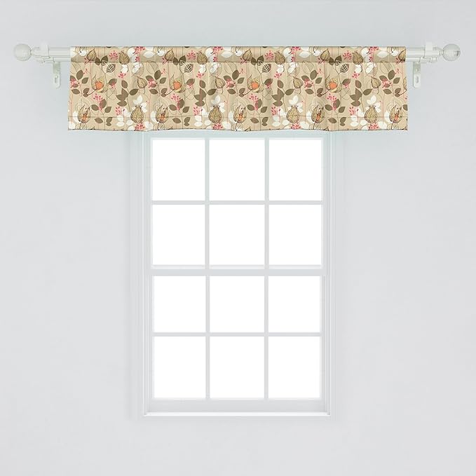 Ambesonne Autumn Window Valance Pack of 2, Seasonal Fruits and Leafs Vintage Botanical Print Soft Brown Toned Backdrop, Rod Pocket Curtain Valances for Kitchen Bedroom, 42" X 12", Sepia Multicolor