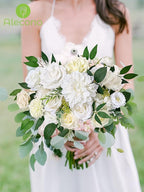 Alecono Artificial Flowers, White Silk Fake Flowers for DIY Wedding Bridal Bouquets, Cake Flowers for Table Centerpieces Baby Shower Party Home Decorations