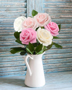 Artificial Flowers Realistic Roses, 25pcs Pink & White Real Looking Fake Roses with Stem for DIY Wedding Bouquets Centerpieces Bridal Shower Party Home Romantic Decorations (25pcs, Shades of Pink)