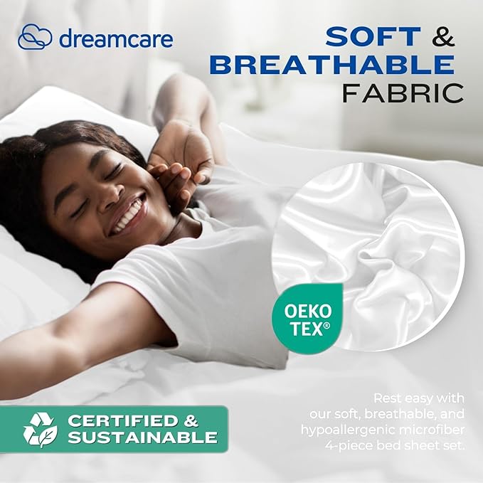 DREAMCARE Twin XL Sheet Sets - 4pc Cooling Sheets XL Twin Sheets - Twin XL up to 21” Deep Pocket – Hotel Luxury Extra Long - White