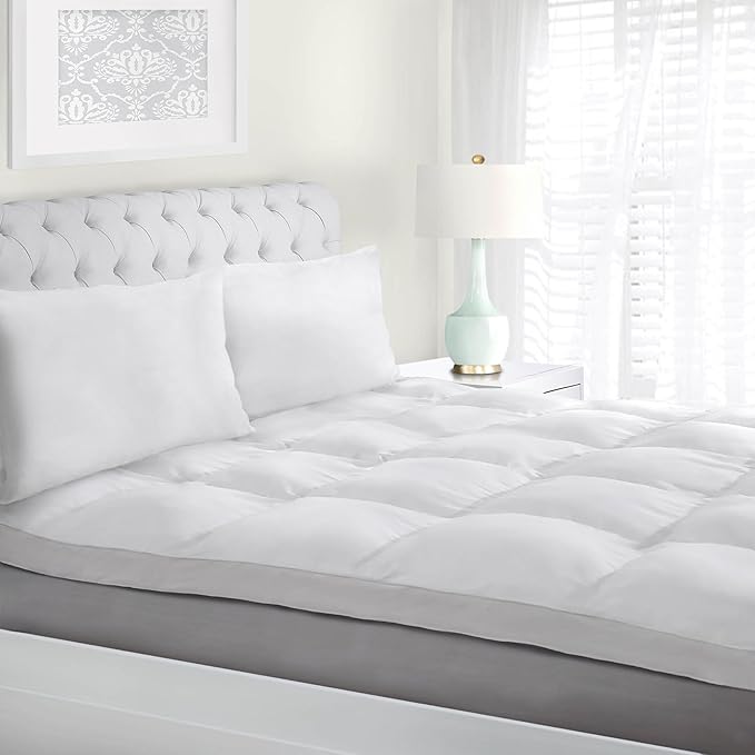 Superior Mattress Topper, Down Alternative, 2 Inch Deep Sized Bed Pillow Top, Comfort Pad, Fluffy Mattress-Topper Protector, Plush Cooling Extra Soft, Hotel Quality, California King, White