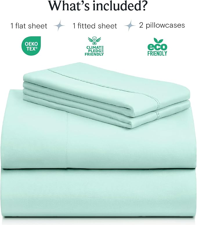 LuxClub 4 PC Sheet Set Bed Sheets Deep Pockets 16" Eco Friendly Wrinkle Free Cooling Machine Washable Hotel Bedding Silky Soft - Aquamarine Full