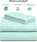 LuxClub 4 PC Sheet Set Bed Sheets Deep Pockets 16" Eco Friendly Wrinkle Free Cooling Machine Washable Hotel Bedding Silky Soft - Aquamarine Queen