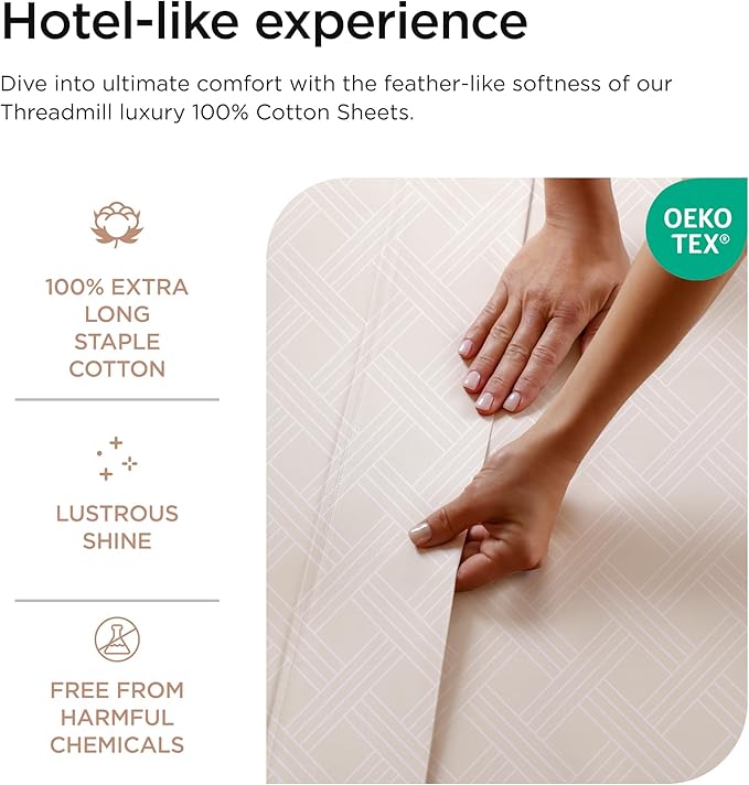Threadmill Queen Sheet Set for Queen Mattresses | 800 Thread Count Jacquard Celine Light Beige | Better Than Egyptian Cotton | 4 Pc Bed Sheets | Elasticized Deep Pocket | 100% Cotton Queen Sheets