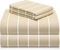 LuxClub 4 PC Full Size Sheet Set Bed Sheets, Breathable Luxury Deep Pockets Wrinkle Free Cooling Sheets Machine Washable Hotel Bedding (Full, Striped Cream)