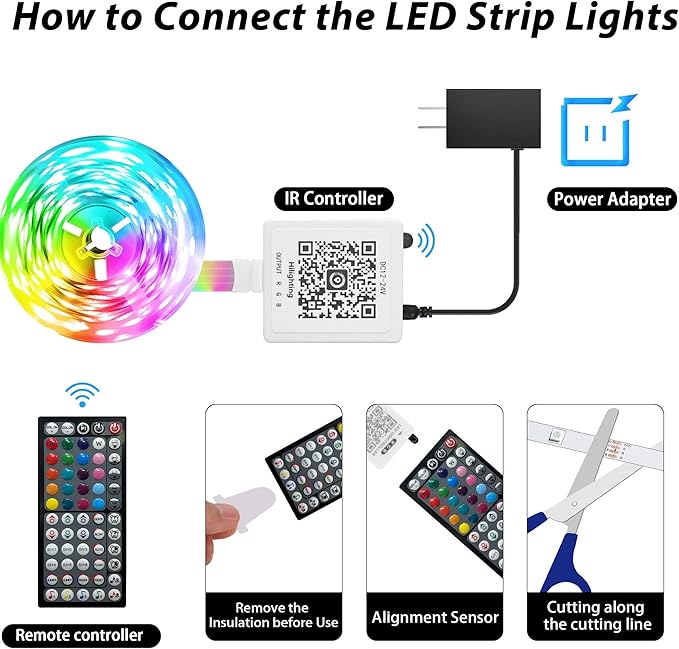 Led Lights for Bedroom 100ft Color Changing RGB Led Strip Lights Music Sync, DIY Led Light Strip with Remote and App Control, Dimmable Led Lights for Room Party Home Decor Cool Things(1*100ft)