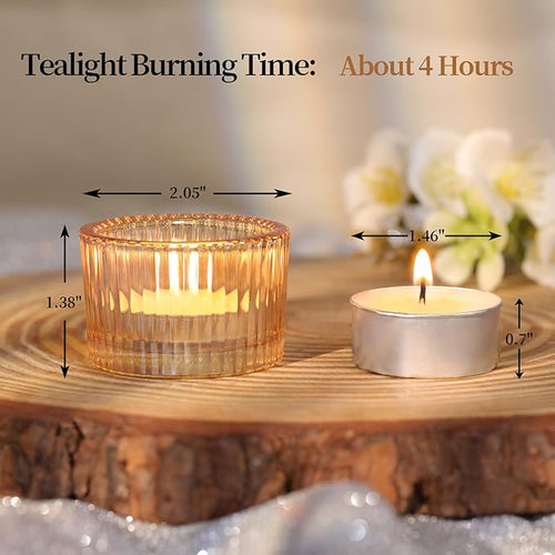 18 pcs Gold Tealight Candle Holders with 18PCS Tealights, Glass Votive Candle Holders Set for Table Centerpiece, Home Decor and Party Supplies