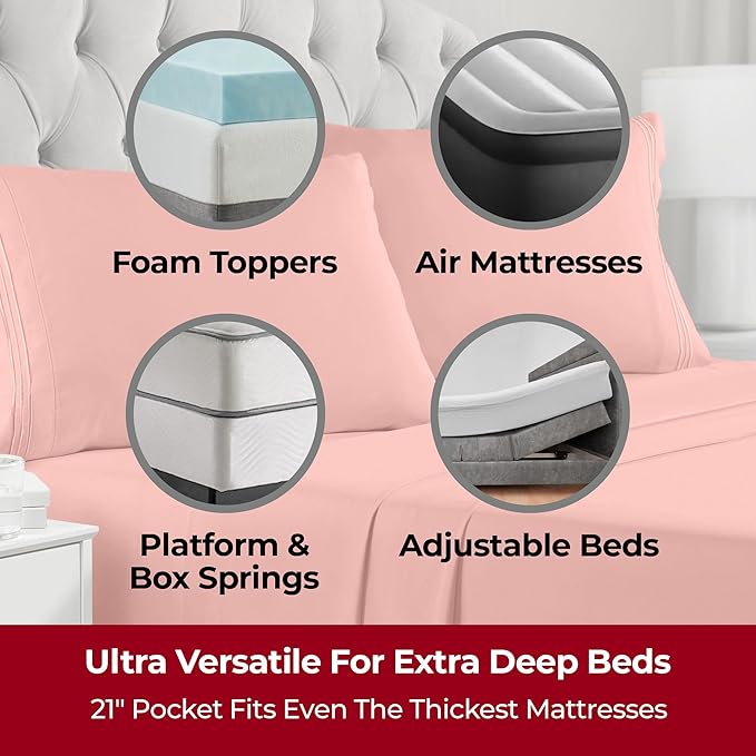 Mellanni Extra Deep King Sheets - 4 PC Iconic Collection Bedding - Hotel Luxury, Ultra Soft, Cooling Bed Sheets - Wrinkle, Fade, Stain Resistant (King, Coral)
