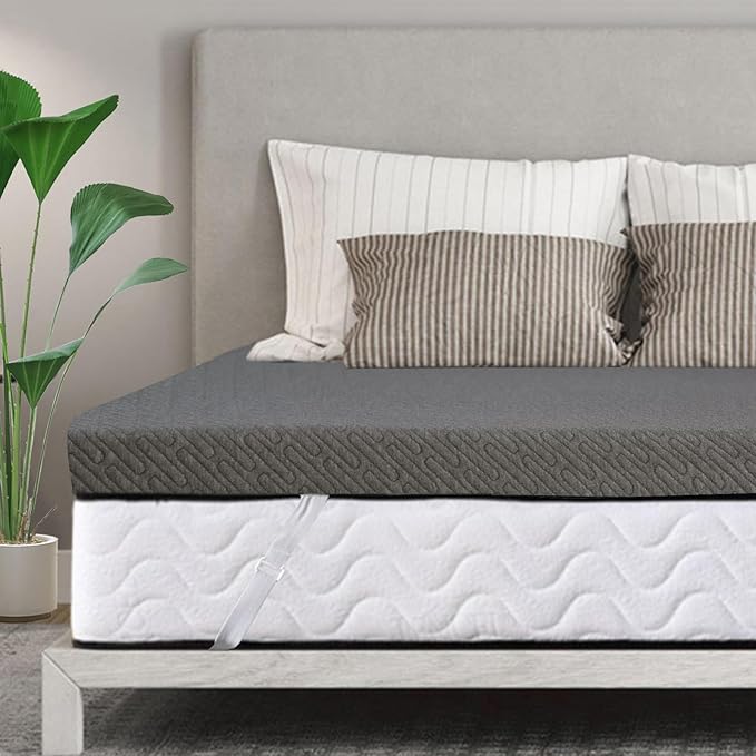 VALUXE 3 Inch Gel Memory Foam Mattress Topper California King Size High Density Cooling Pad Pressure Relief Bed Topper Grey (with Removable & Washable Bamboo Cover)