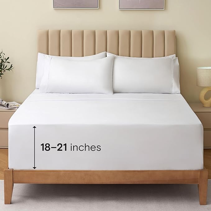 LuxClub 4 PC King Size Sheet Set Bed Sheets Deep Pockets Wrinkle Free Cooling Bed Sheets Machine Washable Hotel Bedding Silky Soft - White King
