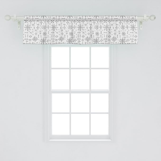 Ambesonne Nordic Window Valance, Viking Runes and Talismans Scandinavian Symbols with The Futhark Alphabet, Curtain Valance for Kitchen Bedroom Decor with Rod Pocket, 54" X 12", Dark Grey and White