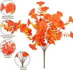 Artificial Faux Flowers for Outdoor 16 Bundles Boxwood Fake Morning Glory for Planter,UV Resistant Fake Flowers for Home Porch Patio Outside (Fall Red)