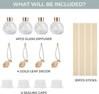 4Pcs Reed Diffuser Set with Metal Golden Decoration, 3.5oz Empty Reed Diffuser Bottles with 20Pcs Reed Diffuser Sticks, Unique Design Bottles for Home and Office(Twill)