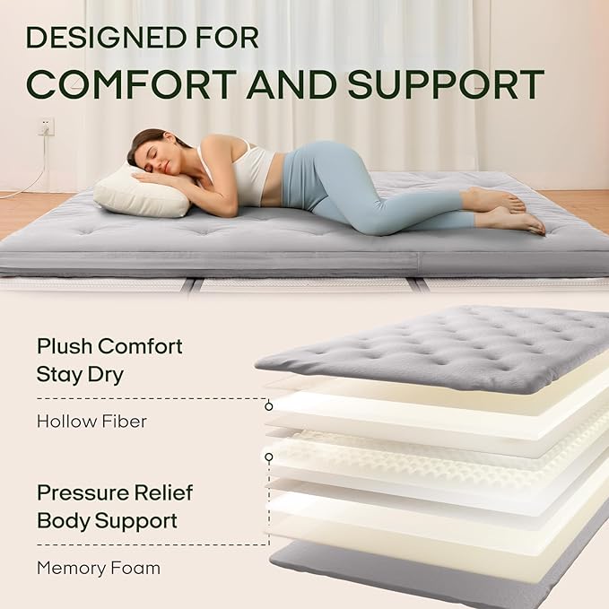 ZonLi Japanese Floor Futon Mattress Queen Size 80"x 60", 100% Cotton Cover 4'' Thicken Tatami Mattress, Foldable Sleeping Pad, Portable Dormitory Tatami Mat, Roll Up Floor Lounger Bed for Adult