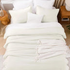 Litanika Oversized King Comforters Ivory Super King Plus Size, 3 Pieces Lightweight Solid Bedding Comforter Set, All Season Fluffy Bed Set (128x120In Comforter & 2 Pillowcases)