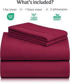 LuxClub 4 PC Queen Sheet Set, Breathable Luxury Bed Sheets, Deep Pockets Wrinkle Free Cooling Sheets Machine Washable Hotel Bedding Silky Soft - Burgundy Queen