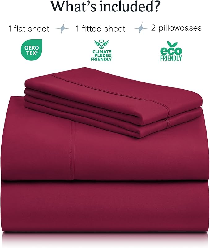 LuxClub 4 PC King Sheet Set, Breathable Luxury Bed Sheets, Deep Pockets Wrinkle Free Cooling Bed Sheets Machine Washable Hotel Bedding Silky Soft - Burgundy King