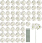 Auihiay 64 PCS Artificial Hydrangea Flowers, Silk Hydrangea Full Flowers Heads with Stems for Wedding Centerpieces, Home, Garden, Baby Shower, Party Decoration (Ivory)