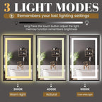 LED Bathroom Mirror,30"x36" Mirror with Black Frame, Front Light and Backlit, Stepless Dimmable, Anti-Fog, Shatter-Proof, Memory, 3 Colors, Double LED Vanity Mirror