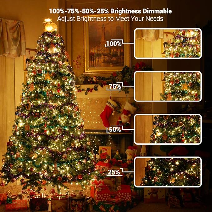 Brizled Color Changing Christmas Lights, 300 LED Christmas String Lights Connectable, 115ft 11 Modes Tree Lights Warm White & Multicolor Clear Wire Xmas Lights Remote for Xmas Party Home