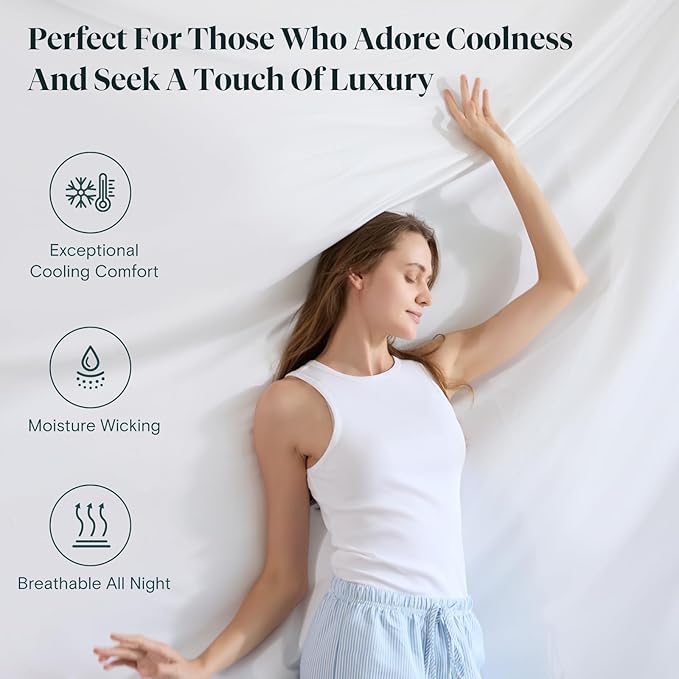 LuxClub Queen Sheet Set, 100% Viscose Derived from Bamboo Cooling Sheets, Breathable & Soft Deep Pocket Up to 16", Hotel Luxury Silky Sheets Queen Size, White