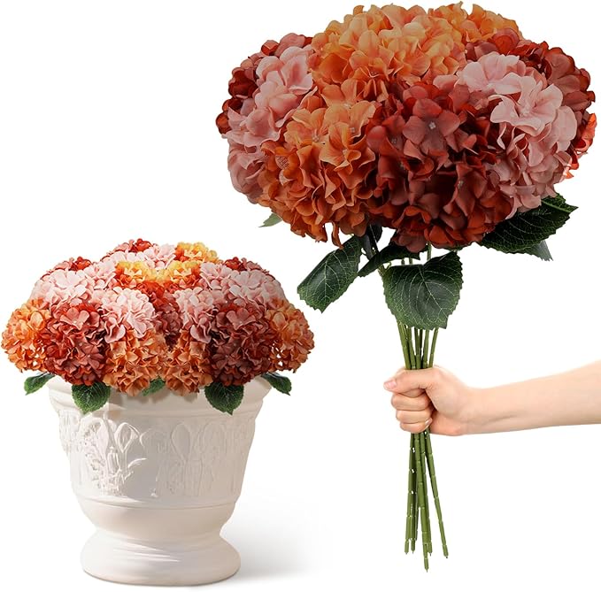 9 Pcs Fall Hydrangea Artificial Flowers 23.6" Thanksgiving Vintage Faux Silk Hydrangeas Flower with Stem Fall Fake Hydrangeas Bouquet Floral for Farmhouse Home Wedding Table Centerpiece