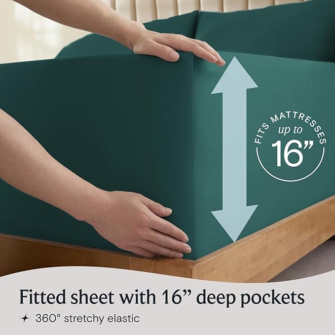 LuxClub 4 PC Queen Sheet Set, Deep Pockets Wrinkle Free Cooling Bed Sheets Hotel Bedding for Women, Men, Kids & Teens, Includes 1 Fitted Sheet, 1 Flat Sheet and 2 Pillowcases - Silky Soft Emerald