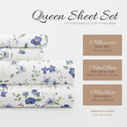 Linen Market 4 Piece Queen Sheet Set - Breathable, Double-Brushed Patterned Cooling Sheets – Oeko-TEX Certified Ultra Soft & Wrinkle-Free 16" Deep-Pocket Queen Sheets - Easy Care Blossoms Light Blue