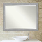 Amanti Art Silver Bathroom Mirror for Over Sink, 34x44 Vista Brushed Nickel Rectangle Vanity Mirror, X-Large Casual Frame, Hangs Horizonally and Vertically, Bathroom Wall Decor, Beveled Edge