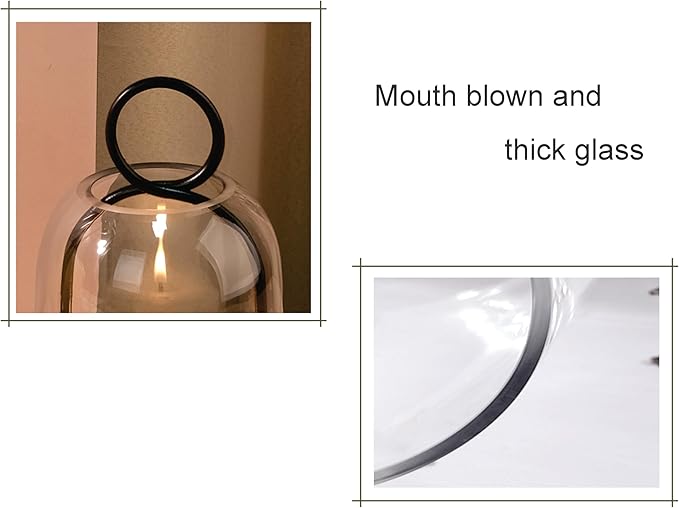 5" & 4" Wide Versatile Metal Candle Holder in Black with Handmade Thick, Heavy & Sturdy Glass Dome for Pillar Candle, Industrial, Modern, Shelf, Mantel, Veranda, Porch (2, Black, Large & Small)