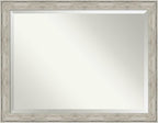Amanti Art Silver Bathroom Mirror for Over Sink, 35x45 Crackled Metallic Rectangle Vanity Mirror, X-Large Country Rustic Frame, Hangs Horizonally and Vertically, Bathroom Wall Decor, Beveled Edge
