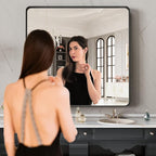 LOAAO 28X32 Inch Black Metal Framed Bathroom Mirror for Wall, Matte Black Bathroom Vanity Mirror Farmhouse, Anti-Rust, Hangs Horizontally or Vertically