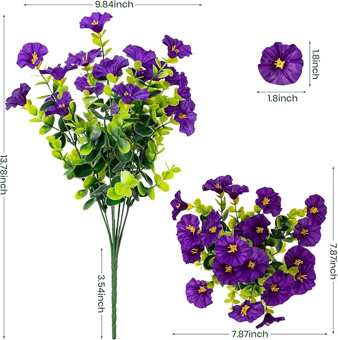Artificial Faux Flowers for Outdoor 16 Bundles Boxwood Fake Morning Glory for Planter,UV Resistant Fake Flowers for Home Porch Patio Outside（8 Color）