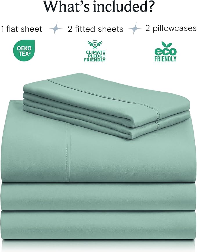 LuxClub 5 PC Split King Sheet Set Bed Sheets Deep Pockets Wrinkle Free Cooling Sheets Machine Washable Hotel Bedding Silky Soft - Light Teal Split King
