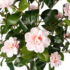 Artificial Camellia Tree 2 Pack, Artificial Plants Outdoor Faux Floral Plant in Cement Pot Fake Silk Camellia Tree Plants for Home House Living Room Office Decor