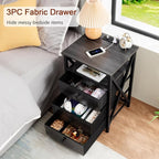 AMHANCIBLE Night Stand Set 2, LED Nightstand with Charging Station, End Side Tables with USB Port & Outlet, Bedside Table with Fabric Drawers for Bedroom Living Room, Dark Grey, HET053LDG
