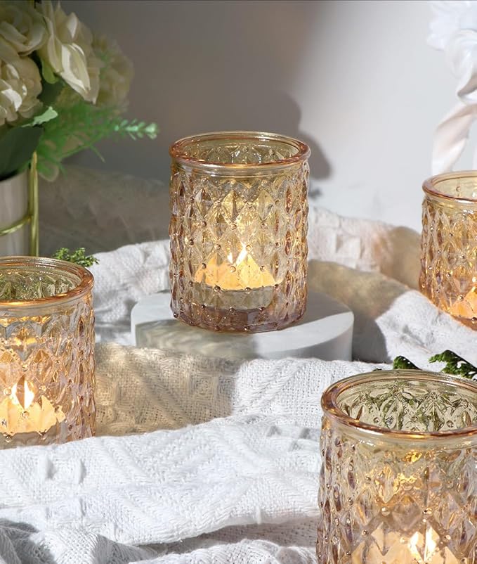 36pcs Gold Votive Candle Holders, Tealight Candle Holder Glass for Diwali, Gold Candle Holders for Wedding Table Centerpiece, Bridal Shower & Home Parties Supplies Decor