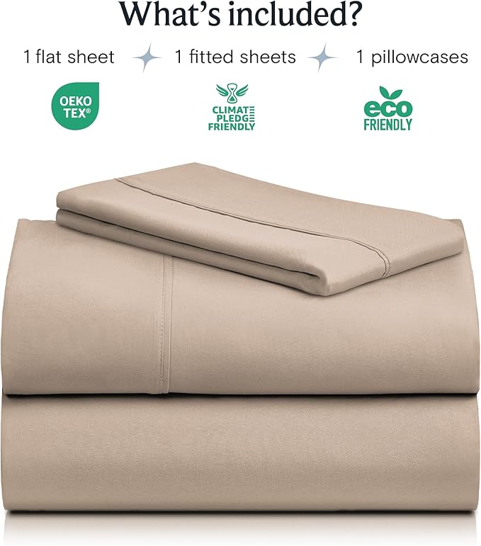LuxClub Twin XL Sheets - Soft Twin Bed Sheets for-Boys-and-Girls-3 PC Deep Pockets Wrinkle Free-Kids-Fitted Sheets Machine Washable Hotel Bedding Silky Soft - Light Khaki Twin XL