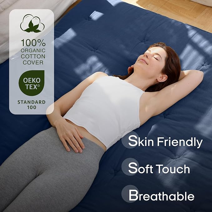 ZonLi Japanese Floor Futon Mattress King Size 80"x 76", 100% Cotton Cover 2.5'' Thicken Tatami Mattress, Foldable Sleeping Pad, Portable Dormitory Tatami Mat, Roll Up Floor Lounger Bed for Adult