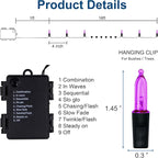 Twinkle Star 2 Pack Purple Halloween String Light, Battery Operated Lights 50 LED 16 FT String Light Waterproof Tree Lights with 8 Lighting Modes,Indoor Outdoor Patio Garden Halloween Decorations