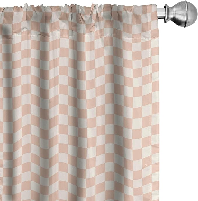 Ambesonne Geometric Curtains, Pale Salmon Colored Chess Table Like Modern Pink Color Squares Art Print, Window Treatments 2 Panel Set for Living Room Bedroom, Pair of - 28" x 63", Peach Cream