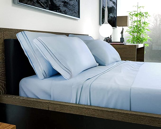 DREAMCARE Sheets Full Size Bed - Cooling Bed Sheets - 6pcs Set - Full Sheet Set - Full Size Sheets - Full Size Sheet Sets Soft & Long Lasting 100% Fine Brushed Polyester with Side Pocket - Light Blue