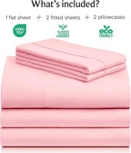 LuxClub 5 PC Sheet Set Bed Sheets Deep Pockets 16" Eco Friendly Wrinkle Free Cooling Machine Washable Hotel Bedding Silky Soft - Baby Pink Split King