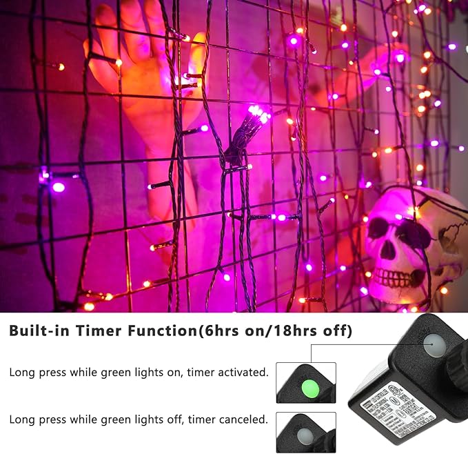 Brizled Halloween Lights, 262.46FT 800 LED Halloween Lights, Mini Purple Light 8 Modes Waterproof, Plug in Orange LED String Light for Outdoor Indoor Thanksgiving Party Decor (Orange & Purple)