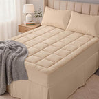 OLANLY California King Quilted Fitted Mattress Pad – Soft Pillow Top Mattress Topper, Down Alternative Fill, Cooling Breathable Mattress Cover, Machine Washable Deep Pocket Mattress Protector, Beige