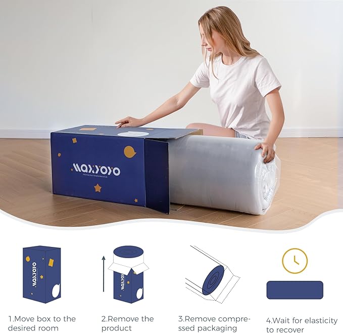 MAXYOYO Japanese Floor Mattress Futon Mattress, Thicken Tatami Mat Sleeping Pad Foldable Roll Up Mat for Boys Girls Dormitory Kids Floor Bed, Charcoal Grey, Twin