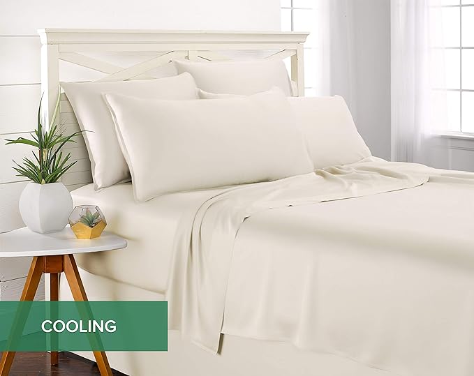Pure Bamboo Queen Sheets, Genuine 100% Organic Viscose Derived from Bamboo Bed Sheet Set, Luxuriously Soft & Cooling, Double Stitching, 2 Year Quality Promise (Queen, Ivory)