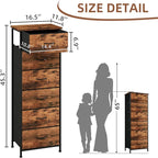 Somdot Tall Dresser for Bedroom with 6 Drawers, Storage Organizer Chest of Drawers with Removable Fabric Bins for Closet Bedside Living Room Laundry Entryway Hallway, Wood Grain Print